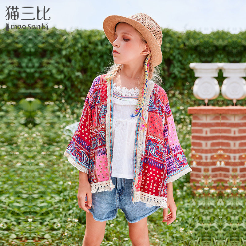 Girl Sunscreen Sweatshirt Summer 2022 Bohemian Holidays Children's Coat Thin out of the middle of the Child Exterior Lap Shawl