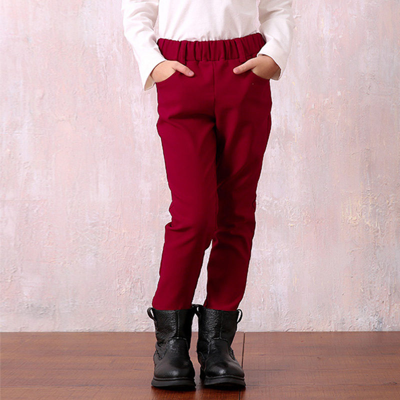 Girls plus velvet padded pants autumn and winter children's 6-9 years old casual black pants 8 little girl red children's pants