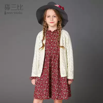 Girls Cardigan sweater Spring and Autumn New Mid-Tong cotton hollow foreign style coat children's wool knitted coat thin