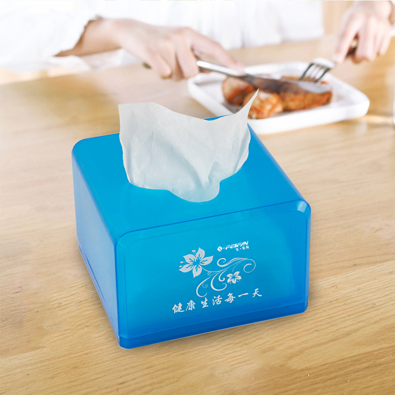 Blue Transparent Minimalist Surface Plastic Cloth Towel Box KTV Office Table High-end Sanitary Paper Box Hotel Tissue Box