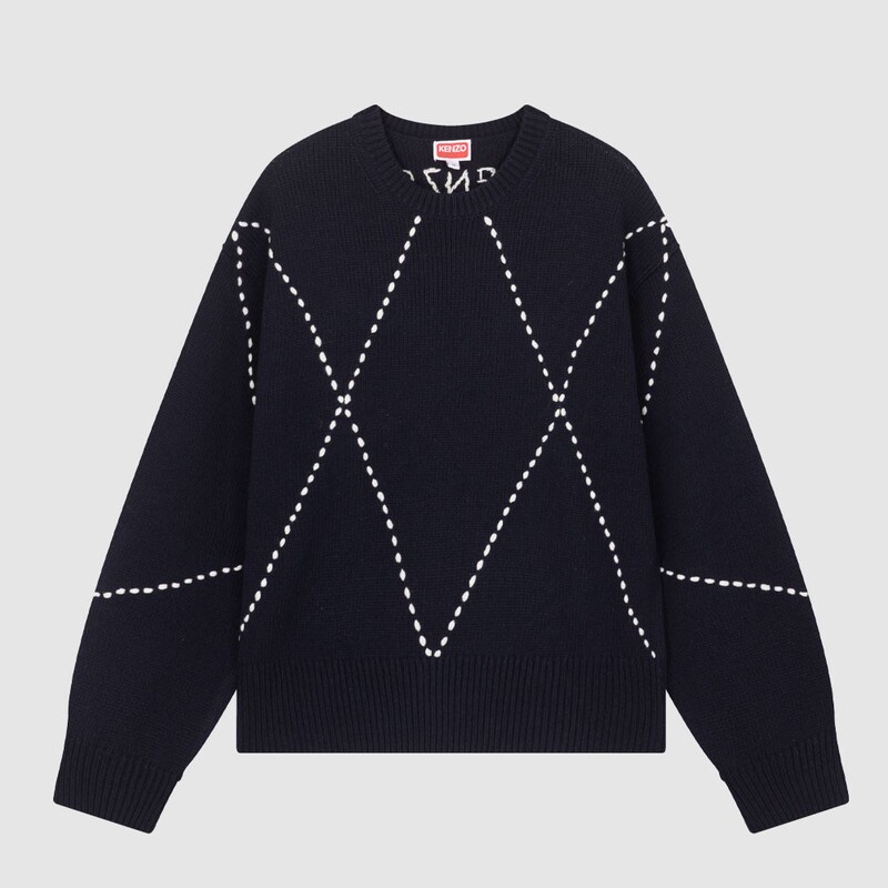 In-Stock Kenzo Kenzo Takada Autumn New Striped Logo Woven Wool Men's Sweater Knitwear In-Stock Kenzo Kenzo Takada Autumn New Striped Logo Woven Wool Men's Sweater Knitwear
