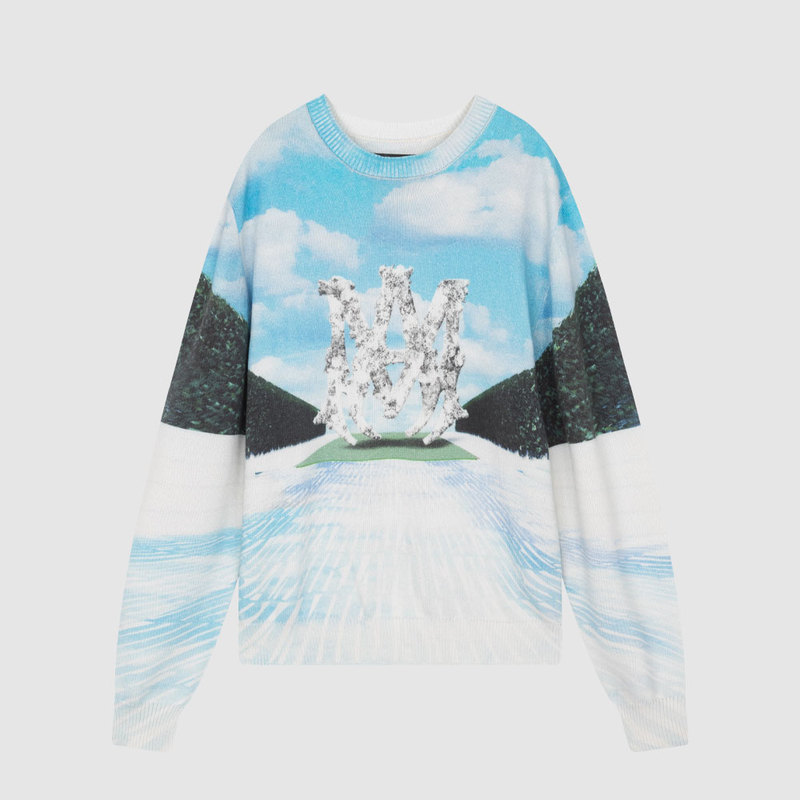 In-Stock Amiri Spring/Summer New Cashmere Crew Neck Pullover Logo Color-Block Men's Casual Knit Sweater