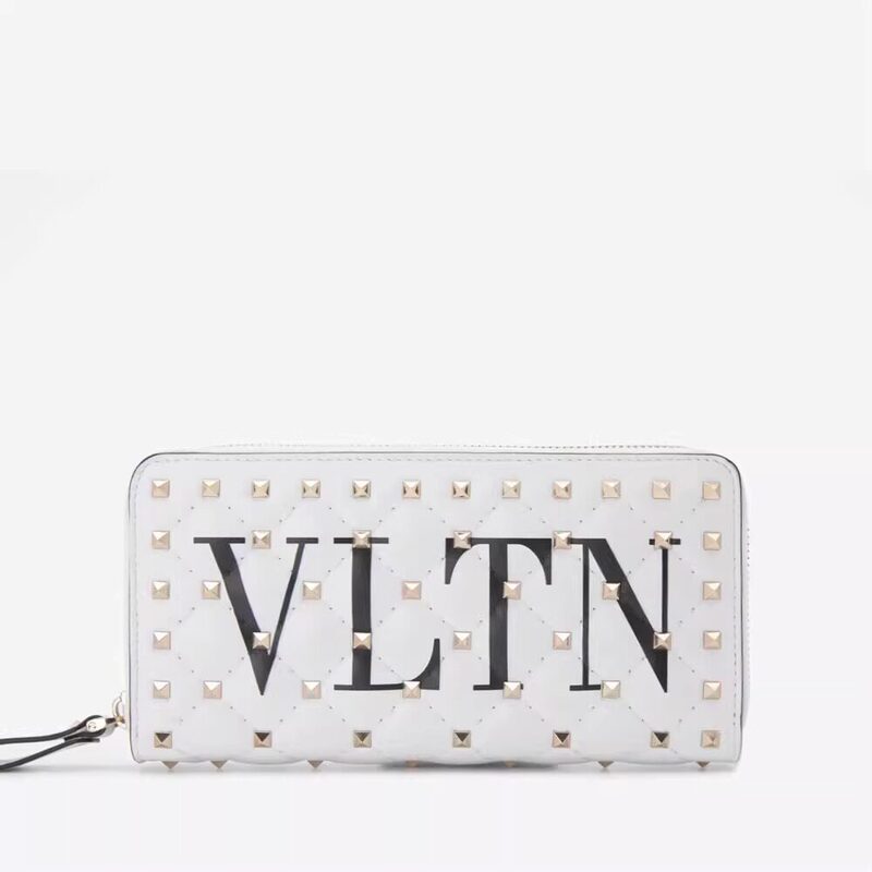 In-Stock Valentino New Logo Studded Lambskin Women's Long Wallet Card Holder