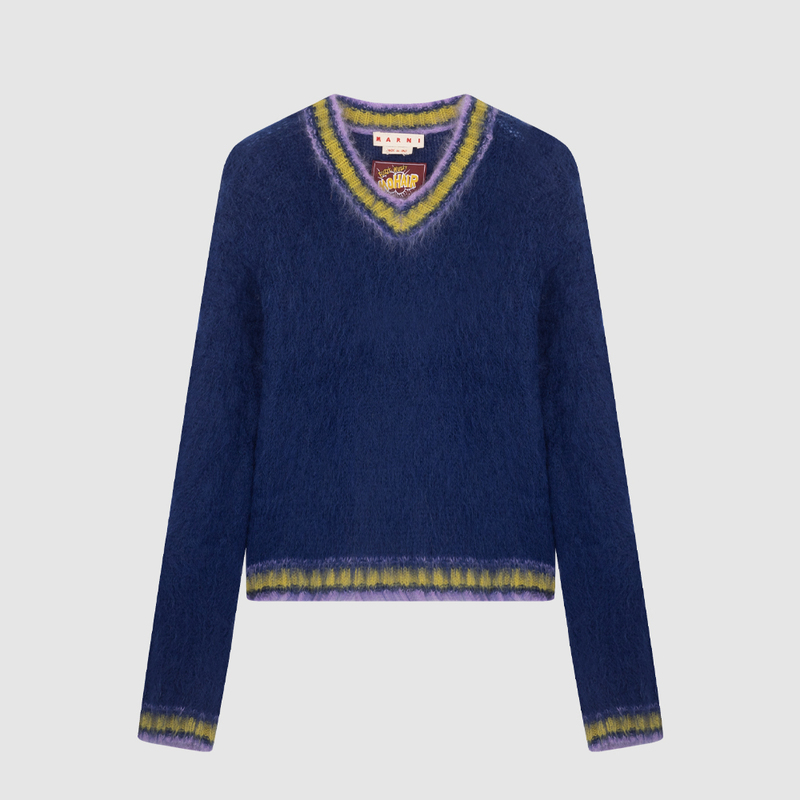 In Stock Marni Autumn and Winter New Mohair V-Neck Pullover Women's Casual Long-Sleeve Knit Sweater In Stock Marni Autumn and Winter New Mohair V-Neck Pullover Women's Casual Long-Sleeve Knit Sweater