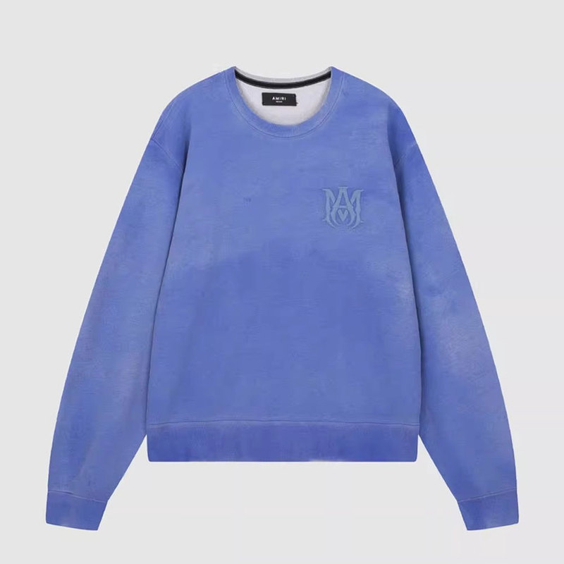 In-Stock Amiri Spring and Autumn New Logo Letter Embroidery Terry Men's Long-Sleeve Simple Casual Crew Neck Pullover Sweatshirt