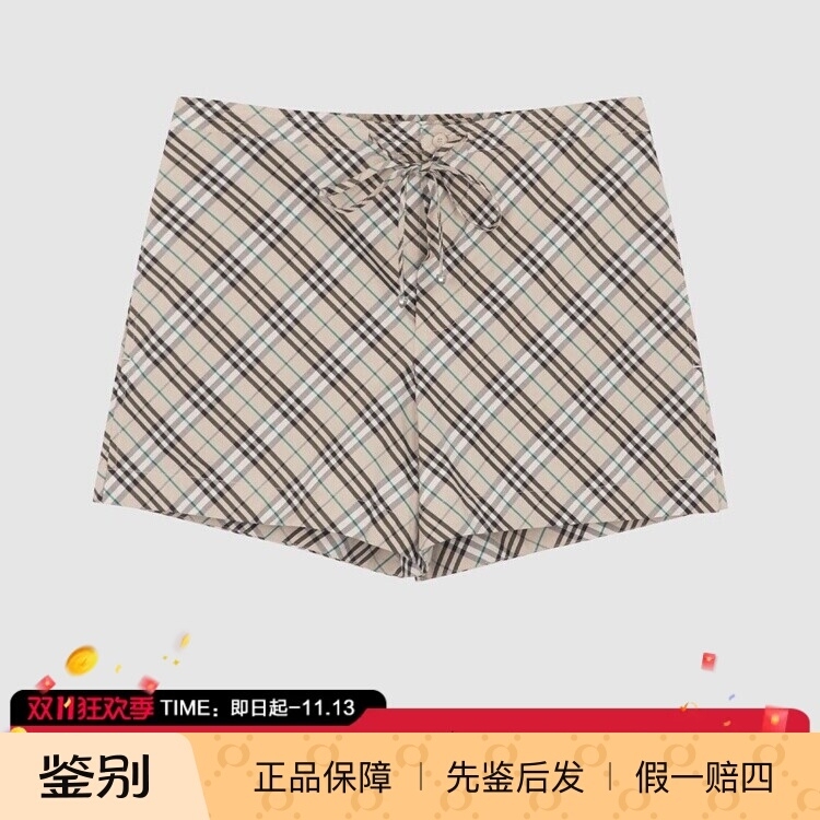 In Stock Burberry Burberry Spring/Summer New Button-Up Plaid Women's Straight-Leg Simple Casual Pants Shorts