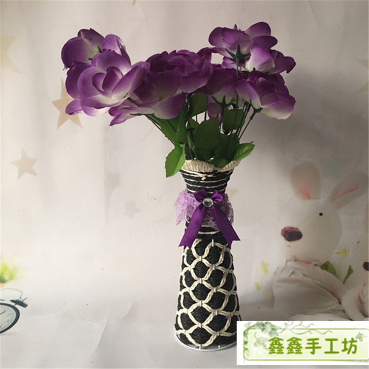 Manufacturer Supply Desktop vase Plum Blossom Mouth Fine Waist High Drum Flower Arranger Hand Woven Iron Art Vase