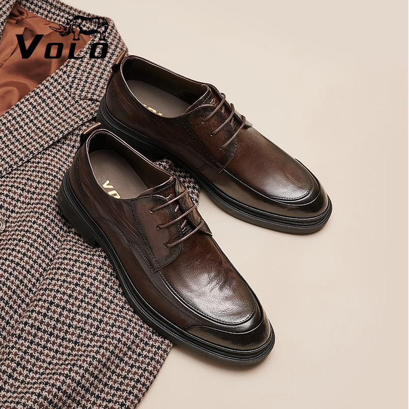 Volo Rhino Men's Casual Leather Shoes, Men's Business Formal Derby Shoes, Genuine Leather High-End Height-Increasing Men's Shoes, Dad Shoes