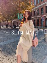 Spring and autumn 2021 dress female loose Korean slim sweater solid color temperament long skirt