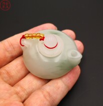 Xinjiang Tianshan jade white jade golden silk jade handle pot teapot wine pot handle pieces cultural toys tea set ornaments