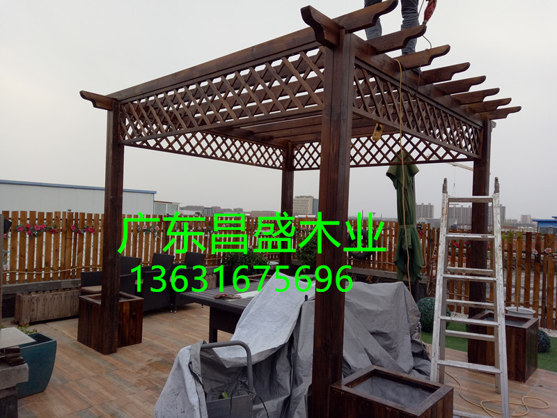 Anti-corrosion wood grape rack pavilion floor courtyard terrace step wooden house flower box mesh grille table and chair gatehouse balcony