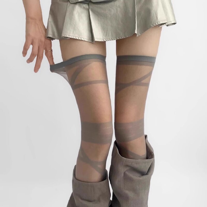 [Pack of 4] Thin Bandage Stockings, Anime/Lolita Subculture Over-the-Knee High Socks, Sexy Girl Y2K Socks for Women