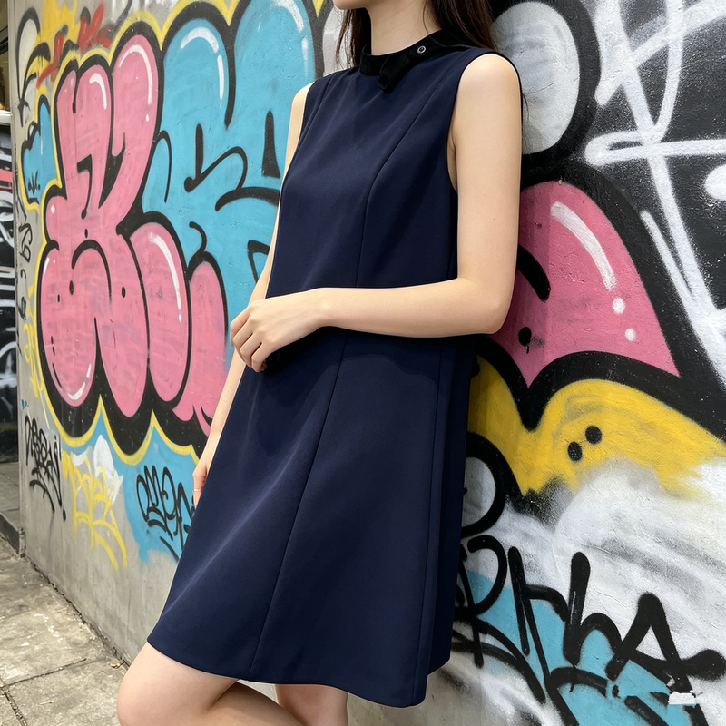 Jo Ellison/Sleeveless Stand-Up Collar Dress for Women, Slimming Design, Bowknot Neckline, Summer Dress