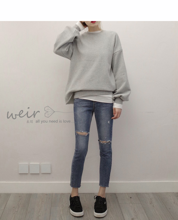 WEIR Mùa Thu đẹp trai mát không thường xuyên lỏng lẻo lỏng áo len 2018 mới nữ siêu lửa áo len nữ triều 2 màu cotton áo kiểu trung niên