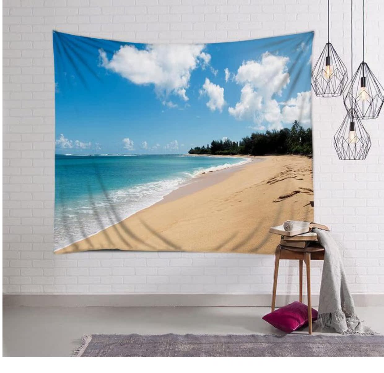 Xuất khẩu sang Hoa Kỳ Trang trí tường Bắc Âu treo tấm thảm phòng ngủ phòng khách tường tấm thảm nghệ thuật treo bờ biển thảm tròn trang trí