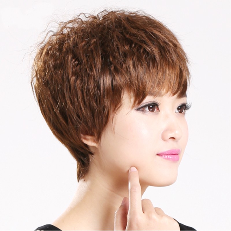 Fashion mother wig middle-aged and elderly short curly hair fluffy breathable comfortable style broken bangs whole wig female