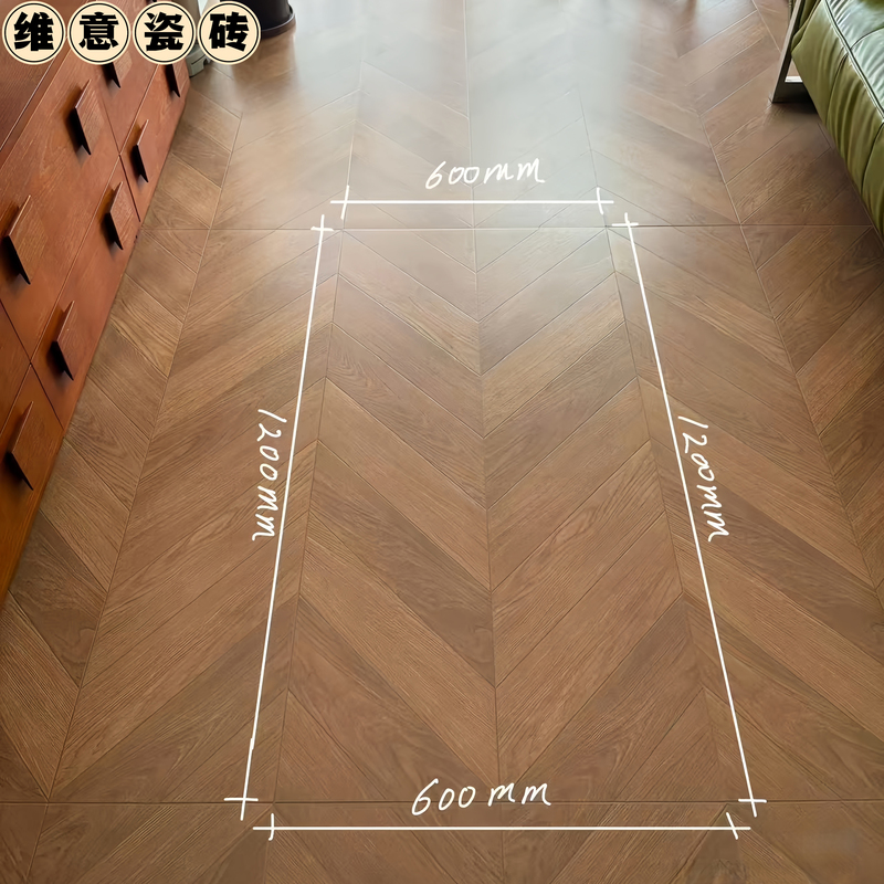 Guangdong Foshan Ultra-White Velvet Wood Grain Tiles 600X1200 Natural Wood Mid-Century Style Living Room Herringbone Wood Grain Floor Tiles