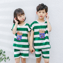 Childrens short sleeve set 2020 new cotton home clothes baby Summer childrens clothing boys shorts girls T-shirt tide