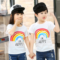 Summer childrens short-sleeved T-shirt boys cotton childrens clothing girls baby middle-aged boy Korean summer coat tide