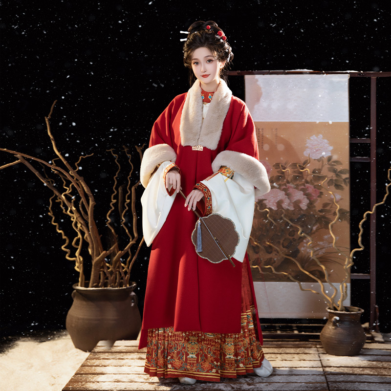 Qiyi Original Hanfu Women's New Year Outfit Fur Coat Red New Year Clothing Chinese Style Mamian Skirt New Year Robe Autumn and Winter New Model Qiyi Original Hanfu Women's New Year Outfit Fur Coat Red New Year Clothing Chinese Style Mamian Skirt New Year Robe Autumn and Winter New Model