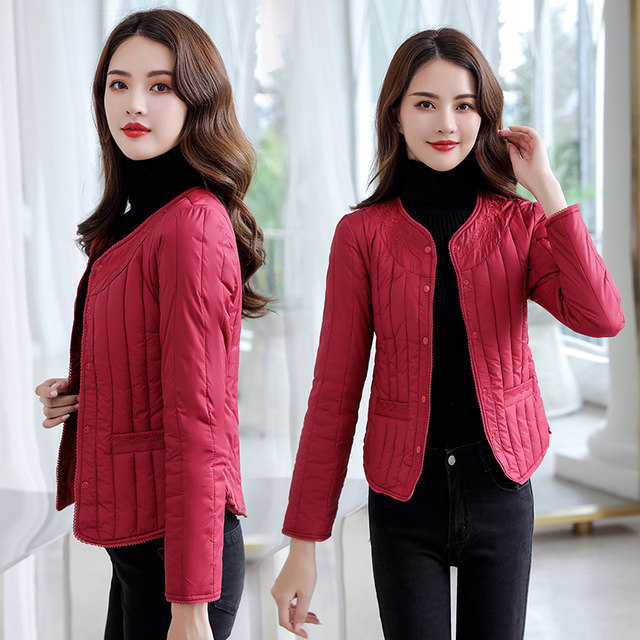 Women's cotton-padded jacket with short inner sleeve, slim fit down cotton inner wear, small cotton-padded jacket, versatile autumn and winter silk cotton bottoming thin cotton jacket