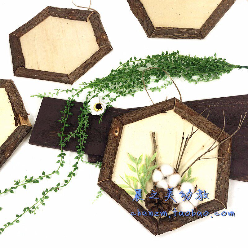 Kindergarten Ring Tron materials Hexagonal wood mass listing Diy hand creative children Painting works Background Pendant Accessories