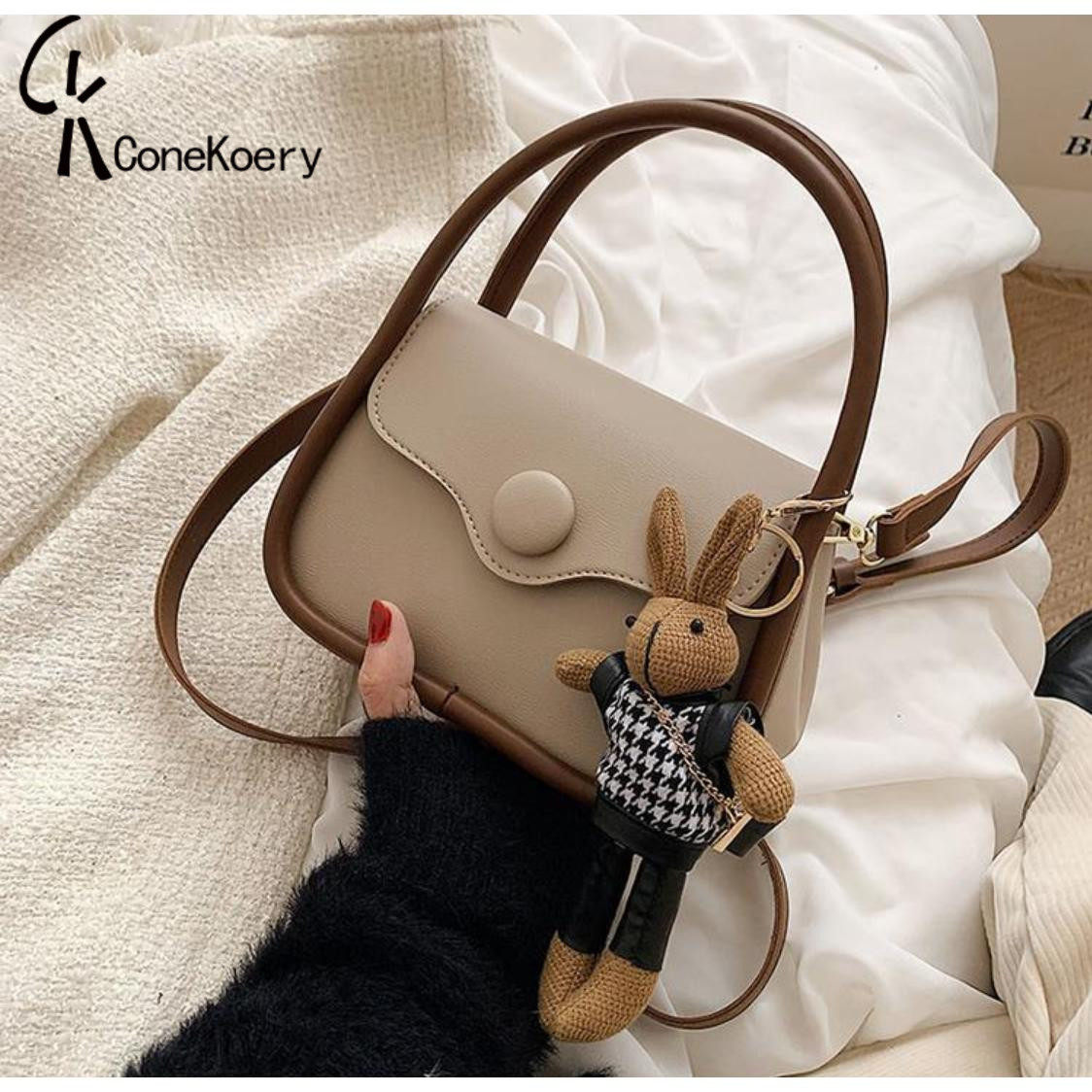 French Cone Koery leather bag women's 2022 autumn and winter new all-match messenger bag fashion shoulder handbag