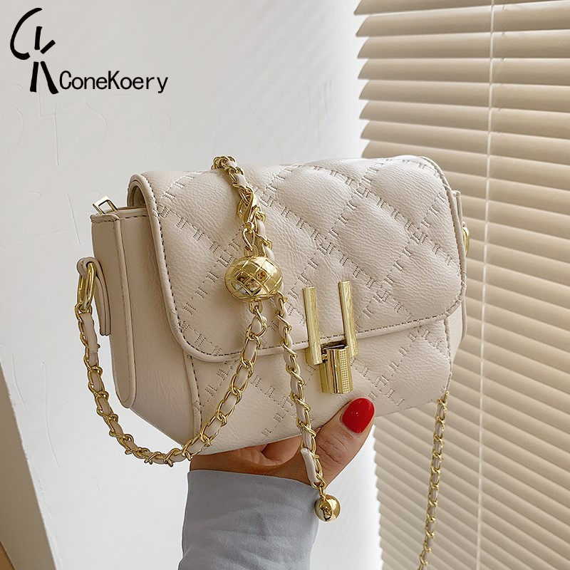 French Cone Koery leather super hot bag female winter 2022 new trendy chain one-shoulder messenger bag small square bag