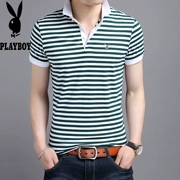 Playboy Summer Mới Áo thun nam ngắn tay Hàn Quốc Thanh niên Lapel Stripe Slim Cotton Casual