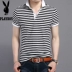 Playboy Summer Mới Áo thun nam ngắn tay Hàn Quốc Thanh niên Lapel Stripe Slim Cotton Casual áo thun polo nam Áo phông ngắn