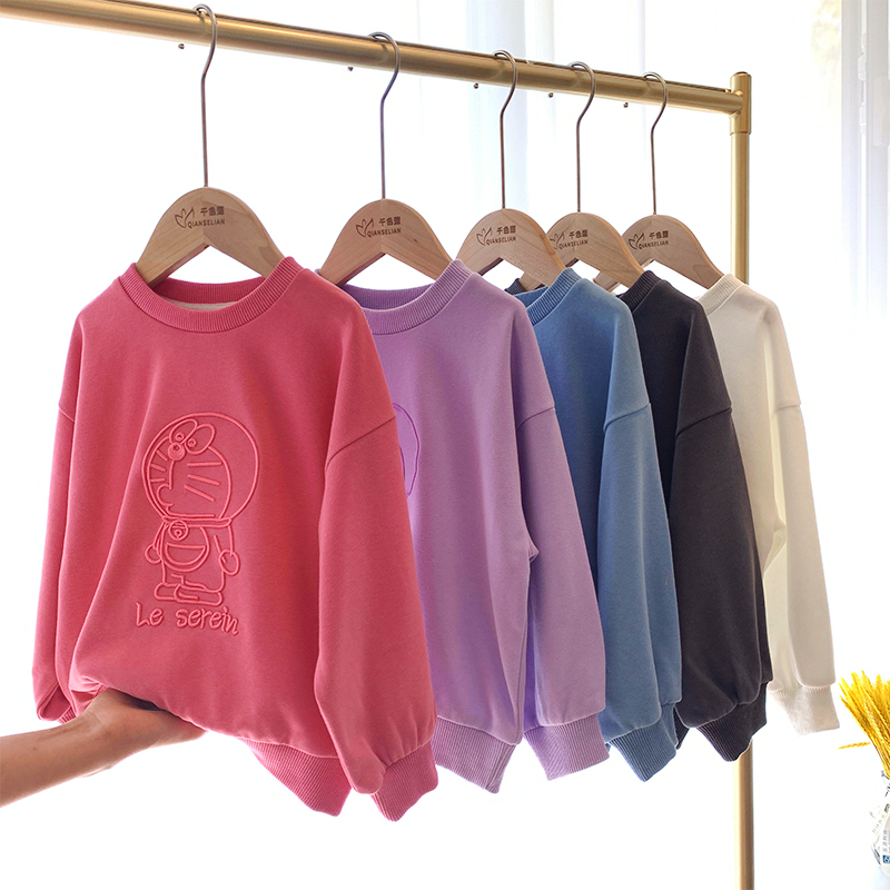 Boy Clothing Boy Girl Thick T-Shirt Round Neckline New Cute Fashion Pure Color Children Blouses Pure Cotton Casual Spring Autumn Jacket