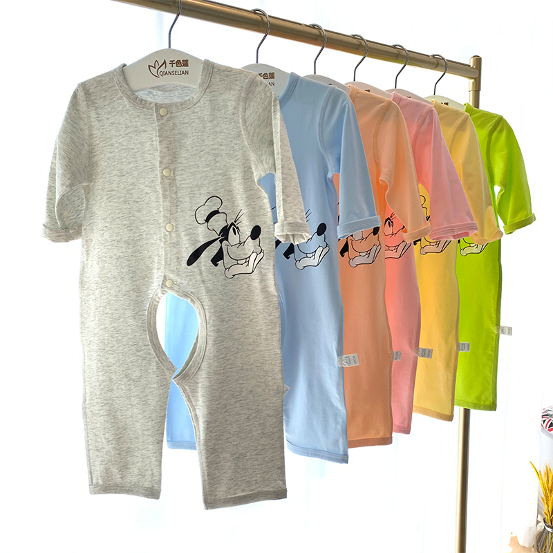 Pure cotton Home Baby climbing clothes Men and women Baby open button baby Even with no bones and no marks open crotch pyjamas