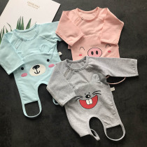 Nouveau-nés bébé longue manche ventre poche pur coton pair garde-jambe pyjama bébé printemps automne et hiver battre le fond épaississement dune pièce anti-coup