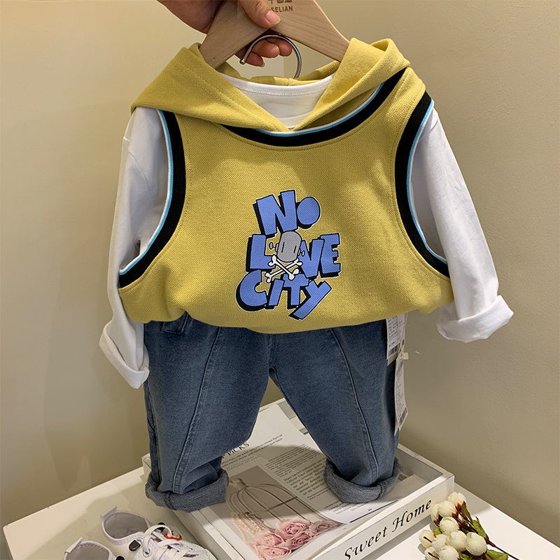 Children suit boy girl's thick T-shirt Two sets with hat vest T-shirt new blouses pure cotton casual spring and autumn jacket