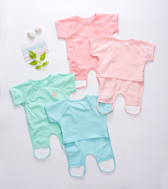 Newborn baby cotton with legs and belly protection Odell apron baby sleeping cool baby spring and summer bottoming short sleeves