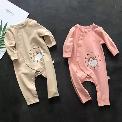 Baby cotton one-piece spring and autumn and winter home bottoming romper Baby pajamas men and women newborn closed crotch climbing clothes