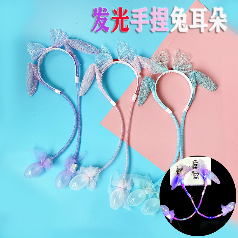 The new rabbit ear airbag hair accessories vibrato with the same style of ear pinch will move headband hairpin net red rabbit ear headdress