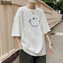 Smiley face print couple T-shirt mens short sleeves Korean version of the trend fat fat plus fat large size loose half sleeve T-shirt summer dress
