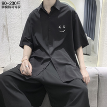oversize smiley face semi short sleeve shirt men plus fat plus size trend fat fat loose thin summer dress harbor style