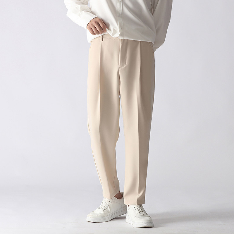 Apricot suit men spring and summer new nine-pants loose straight leg casual pants crashing pants trend