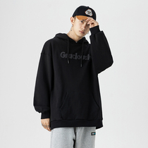 2021 Hooded sweater mens loose ins trend jacket spring and autumn top Korean version of solid color pullover couple clothes