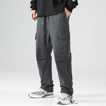 2021 autumn Japanese trendy brand black straight trousers wide leg sports loose overalls drawstring casual pants men