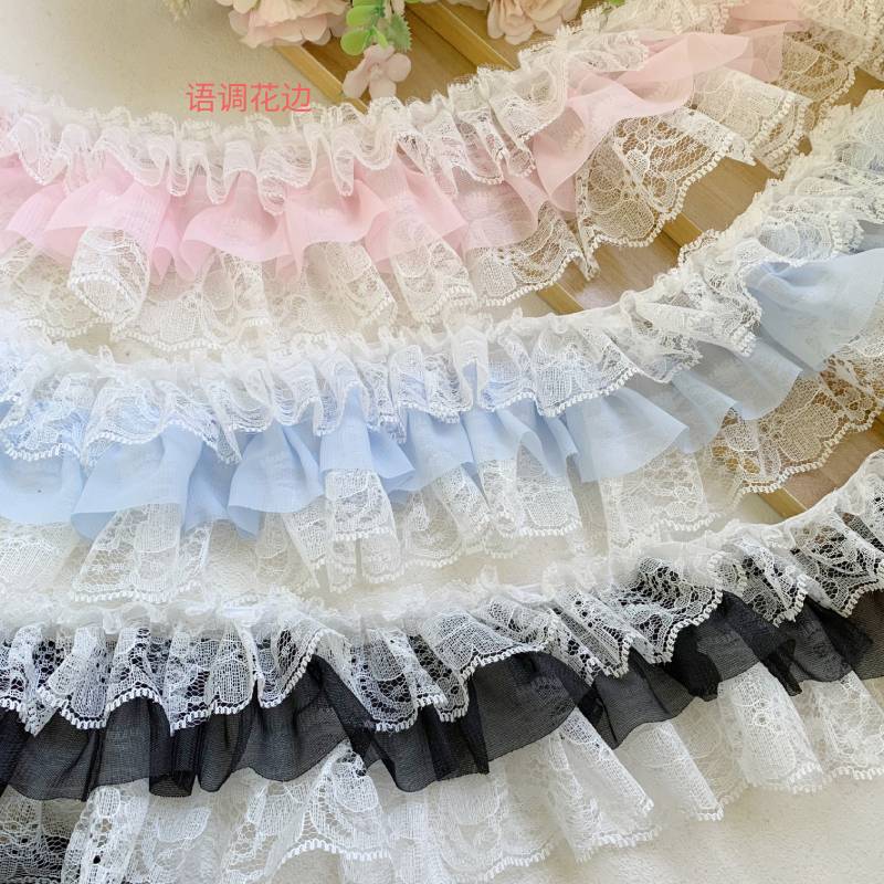 10cm Three-Layer Color-Blocked Chiffon Lace Pleated Trim DIY Lolita Umbrella Clothing Socks Accessories Materials