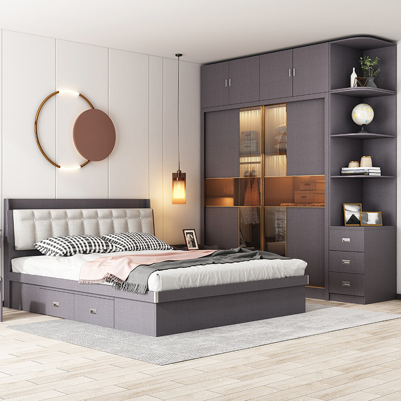 Whole house bedroom furniture combination set two bedroom bed and wardrobe master bedroom complete set furniture complete set of luxury suites married