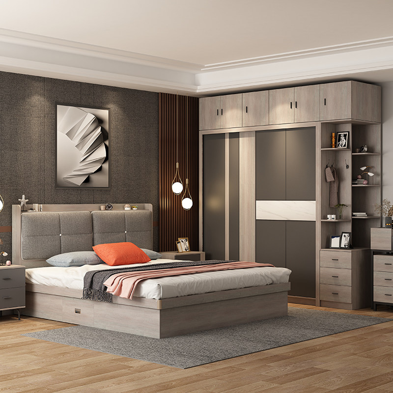 Italian minimalist master bed cabinet bedroom furniture combination set two-bedroom whole house furniture full suite five-piece set