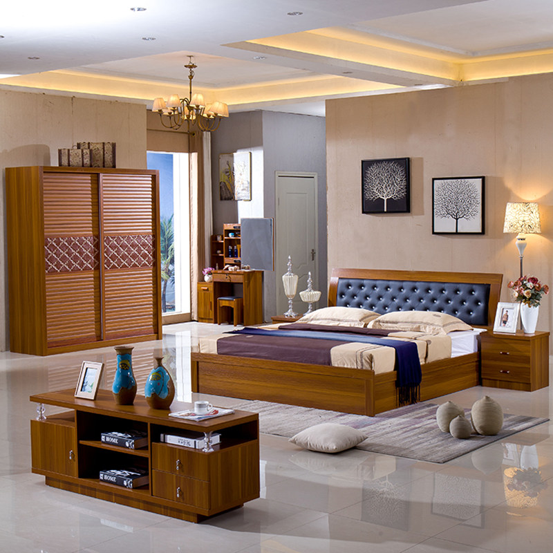 Modern minimalist master bedroom wedding full set of furniture whole house complete wedding room bed and wardrobe dresser set combination