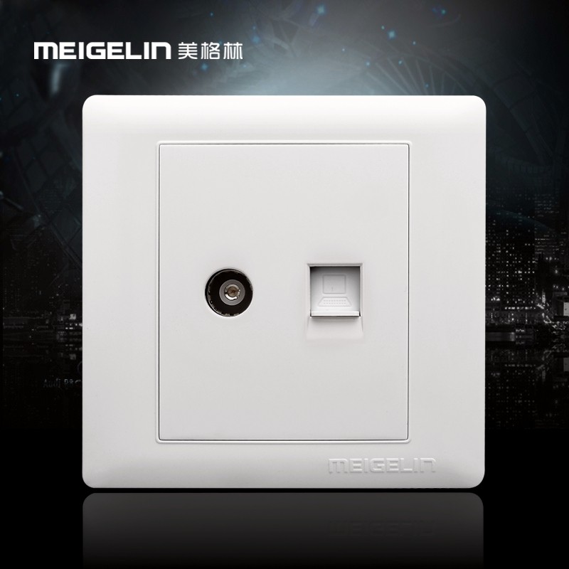 Type 86 wall switch socket panel Cable closed-circuit Internet Internet line Broadband TV Computer socket Elephant tooth white