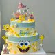 Internet-Famous Spongebob Squarepants and Patrick Star Cake Decoration Toppers, Cartoon Creative Boy Children's Birthday Dessert Table Decorations