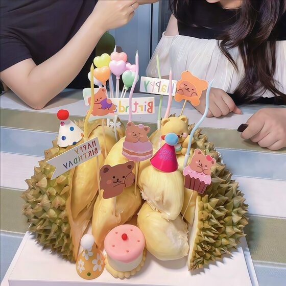 Birthday Cake Durian Cake Decoration DIY Materials Ornaments Plug-Ins Bear Candles Internet-Famous Baking Accessories Complete Set