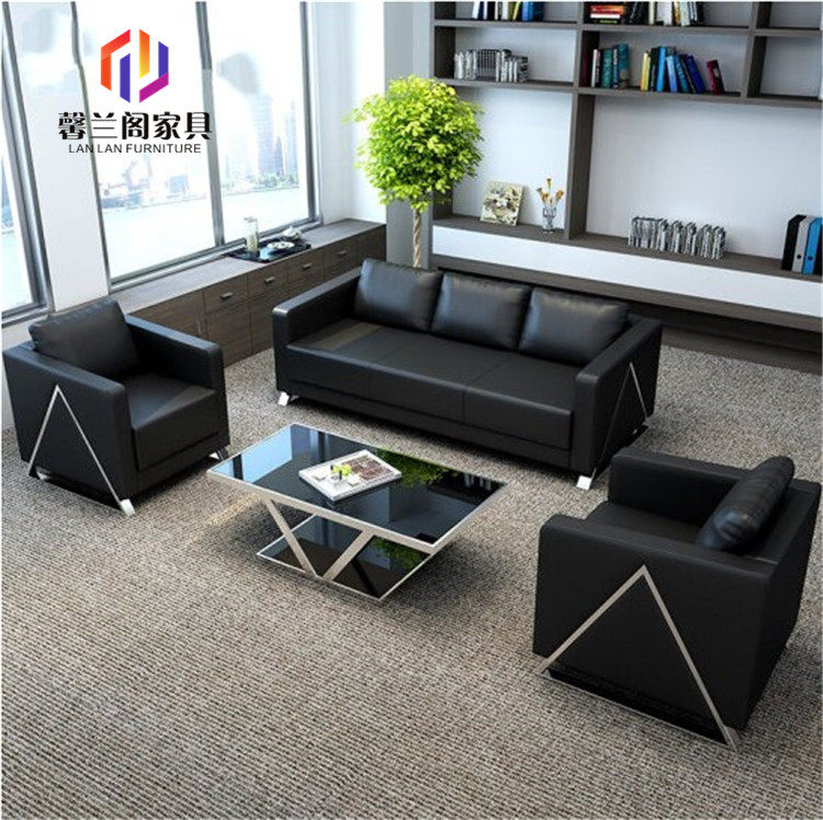 Real Leather Office Sofa Tea Table Combination Brief Modern Business Office Sofa Reception Guest Trio Innate
